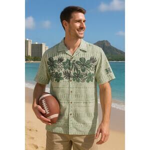 KoaRoad Aloha Shirt XL Green Floral Hawaii Print Cotton Camp Button Down